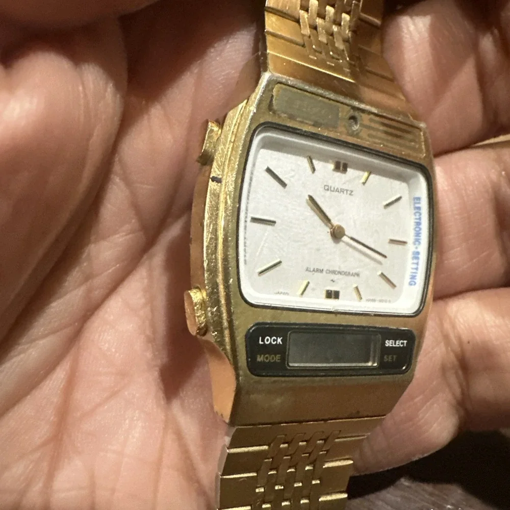 Working Vtg Seiko Quartz Analog/digital H259-5009 Gold Tone 33mm Mens Watch Rare